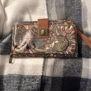 Sakroots Multicolor Floral Wallet with Brown Strap